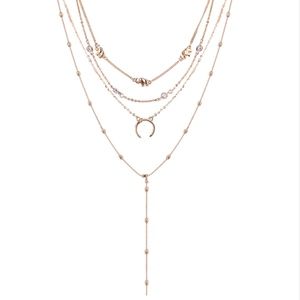 Gold Elephant Crescent Horn Beaded Layered Choker